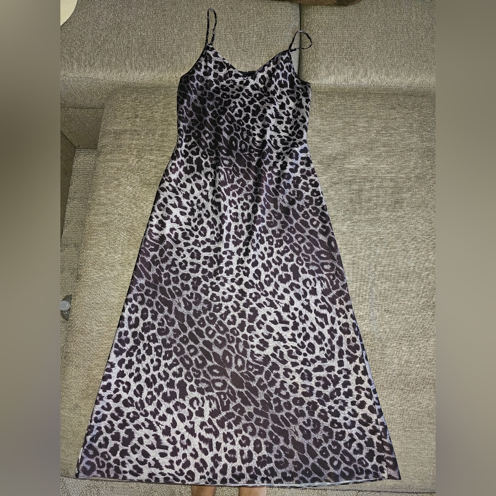All Saints Animal Print Midi Dress- Black and Gray - Picture 4 of 6